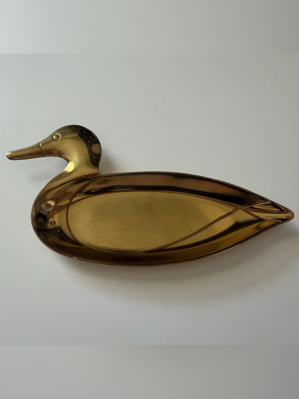 Vintage Mid-Century Brass Duck Mallard Shaped Trinket Tray w/ Gold-Toned Finish